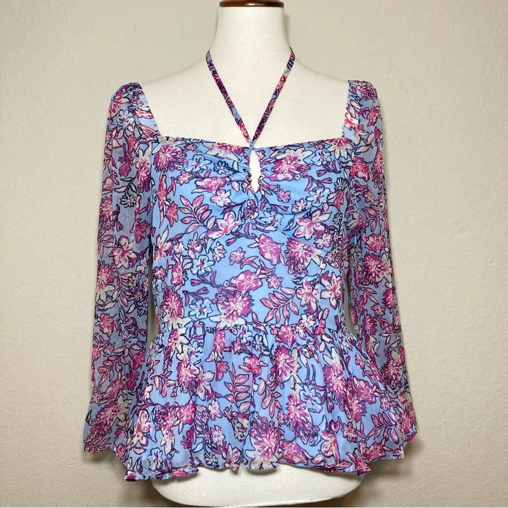 NWT FRENCH CONNECTION Women’s Hallie Peplum Smocked Back Halter Top Size Large - Picture 3 of 16